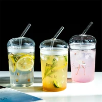 glass sippy cup transparent straw cup with lid home 500ml coffee tea milk juice bottle student portable water mugs drinkware