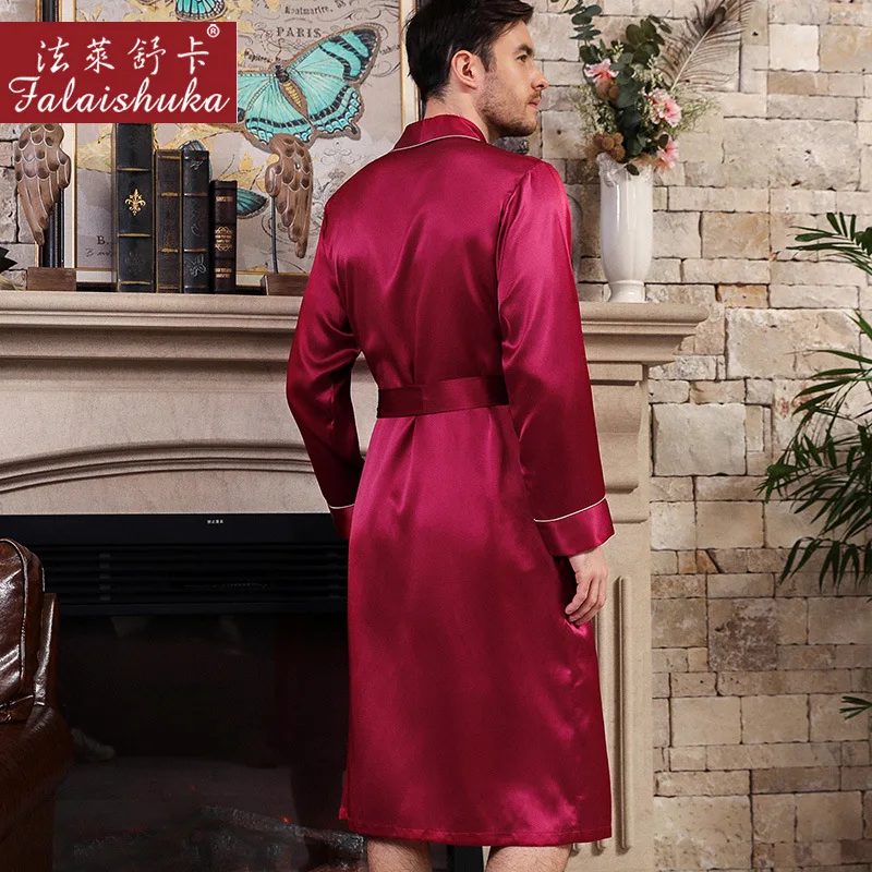 Халаты мужские из натурального шелка однотонная одежда для сна с длинным рукавом