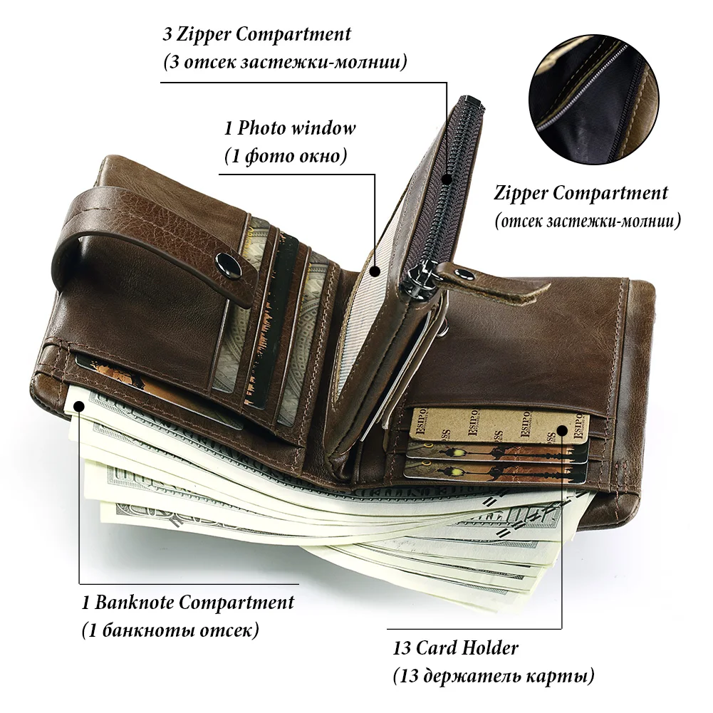 Rfid Genuine Leather Solid Men Wallet Travel RFID Blocking Cradit Card Holder With Coin Pocket Luxury Brand Business Clutch Bag images - 6