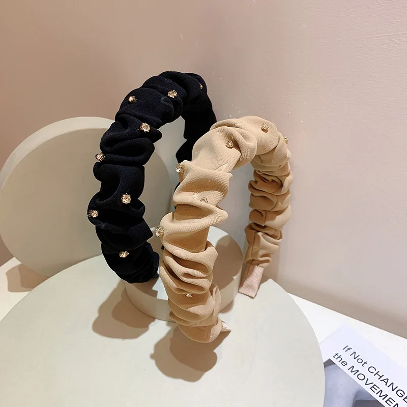 

Fashion Hair Band Solid Color Hair Hoop Headbands Sweet Style Rhinestone Hair Accessories for Women