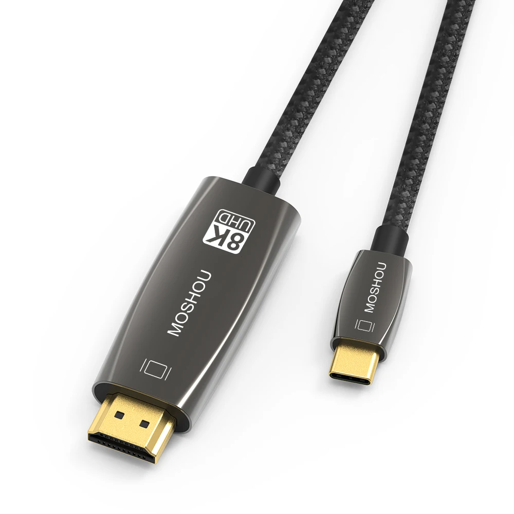 Кабель Moshou с USB C на HDMI, совместимый с HDR 8K @ 30 Гц, 4K @ 120 Гц, кабель типа C в HD, 48 Гбит/с для ноутбука, DP Alt режим