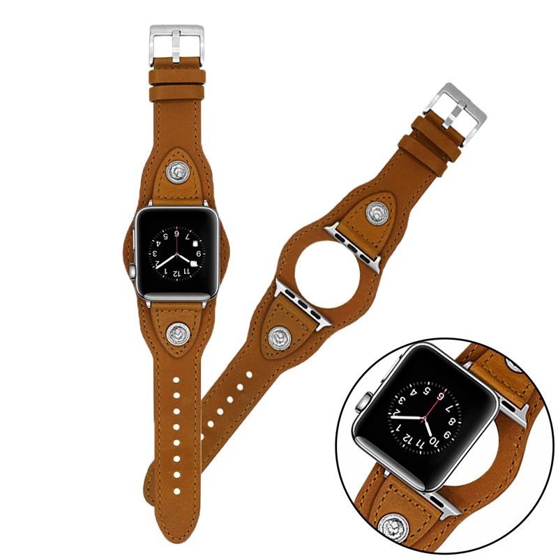 Ремешок манжета из натуральной кожи для Apple Watch 44 мм 40 42 38 сменный Браслет iWatch 5 4 3 2 1
