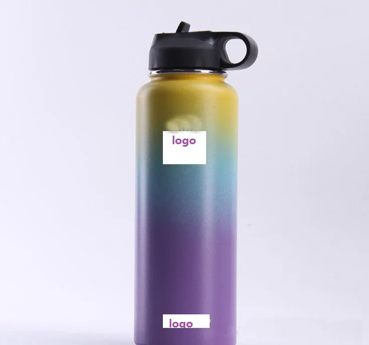 yellow blue purple 18 унций/32 унций/40 унций стакан колба с вакуумной изоляцией Колба из нержавеющей стали бутылка для воды с широким горлышком на открытом воздухе Спортивная бутылка для воды - Color: yellow blue purple
