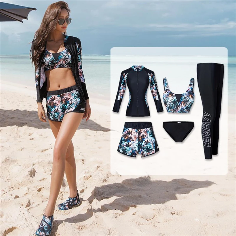 Купальник женский в Корейском стиле комплект из 5 предметов бикини рубашка брюки