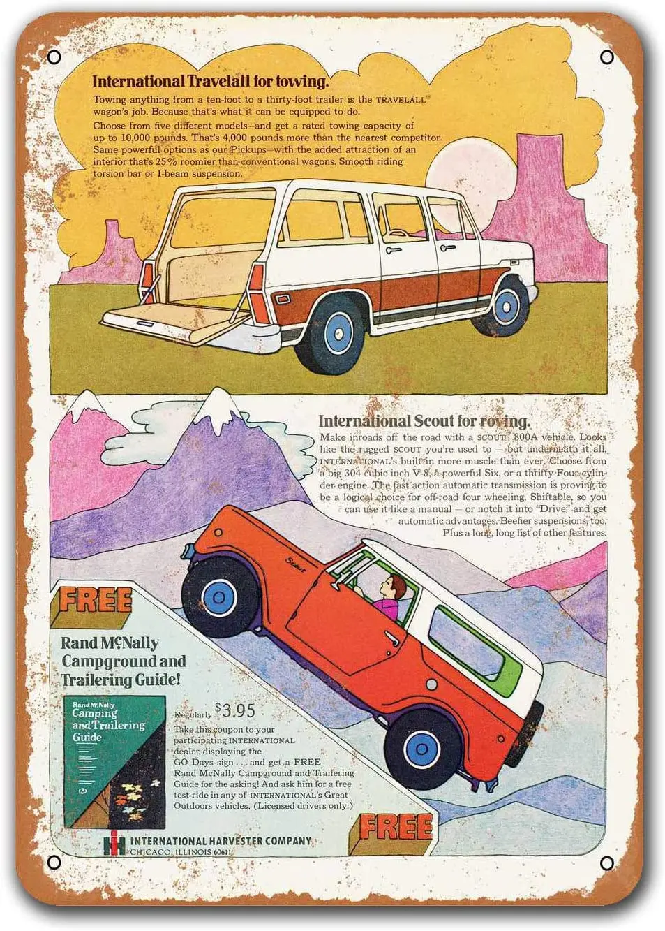 

1970 International Travelall Old Car Tin Sign, Sisoso Vintage Metal Plaques Poster Garage Bar Retro Wall Decor 8x12 inch