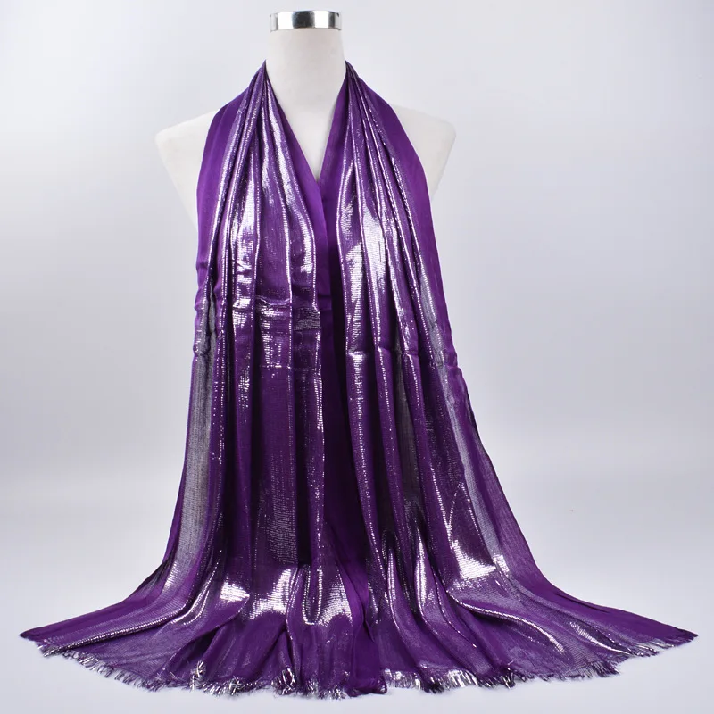 2020 женский Блестящий хиджаб шарф с бахромой блестящий головной платок хлопковый