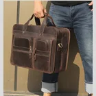 Винтажный Мужской портфель из натуральной кожи, подходит для ноутбука 14 дюймов, деловая сумка из коровьей кожи, двухслойная сумка-мессенджер, ПК, сумка для работы