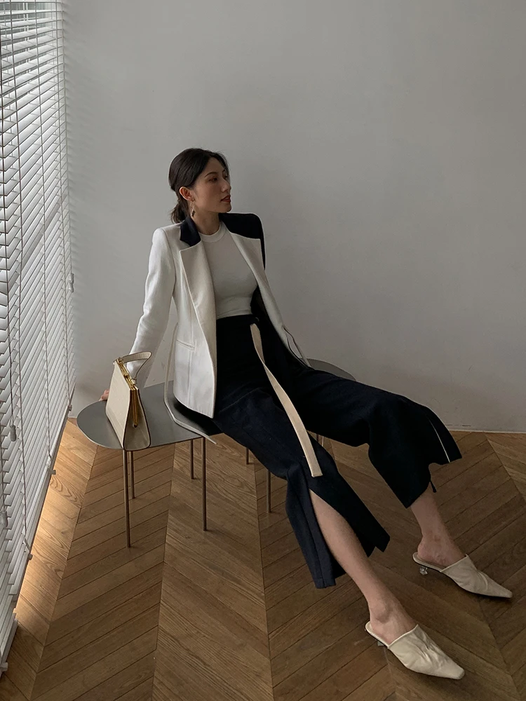 Винтажный женский твидовый костюм на шнуровке блейзер + широкие брюки пэчворк