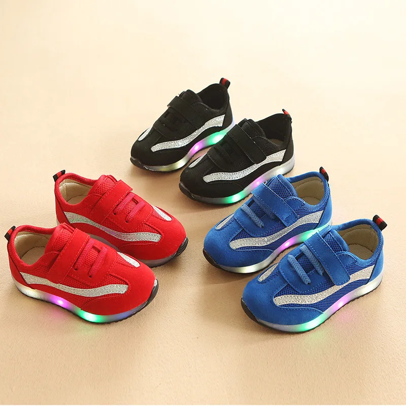 New Soft Bottom LED Mesh Breathable Kids Boys Sneakers Toddler Girls Casual Sports Shoes Childrens Light Coconut | Детская одежда и