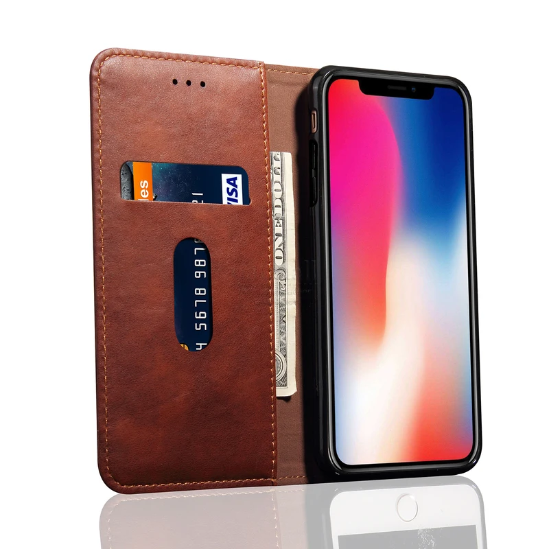 Роскошный тонкий кожаный флип чехол в стиле ретро для iPhone X XR Xs Max бумажник с