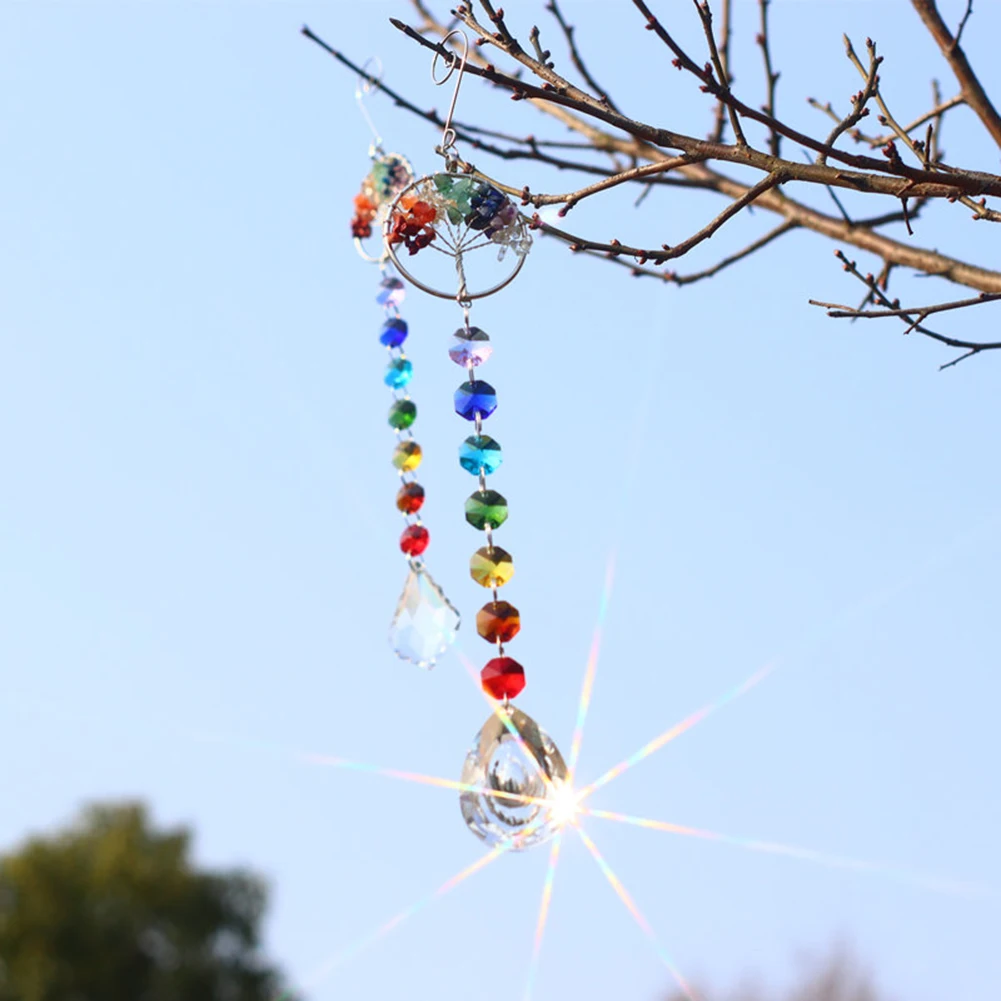 

Colorful Crystal Beads Rainbow Pendant Creative Wind Chime Handcraft Suncatcher for Home Wedding Decoration Window Ornament