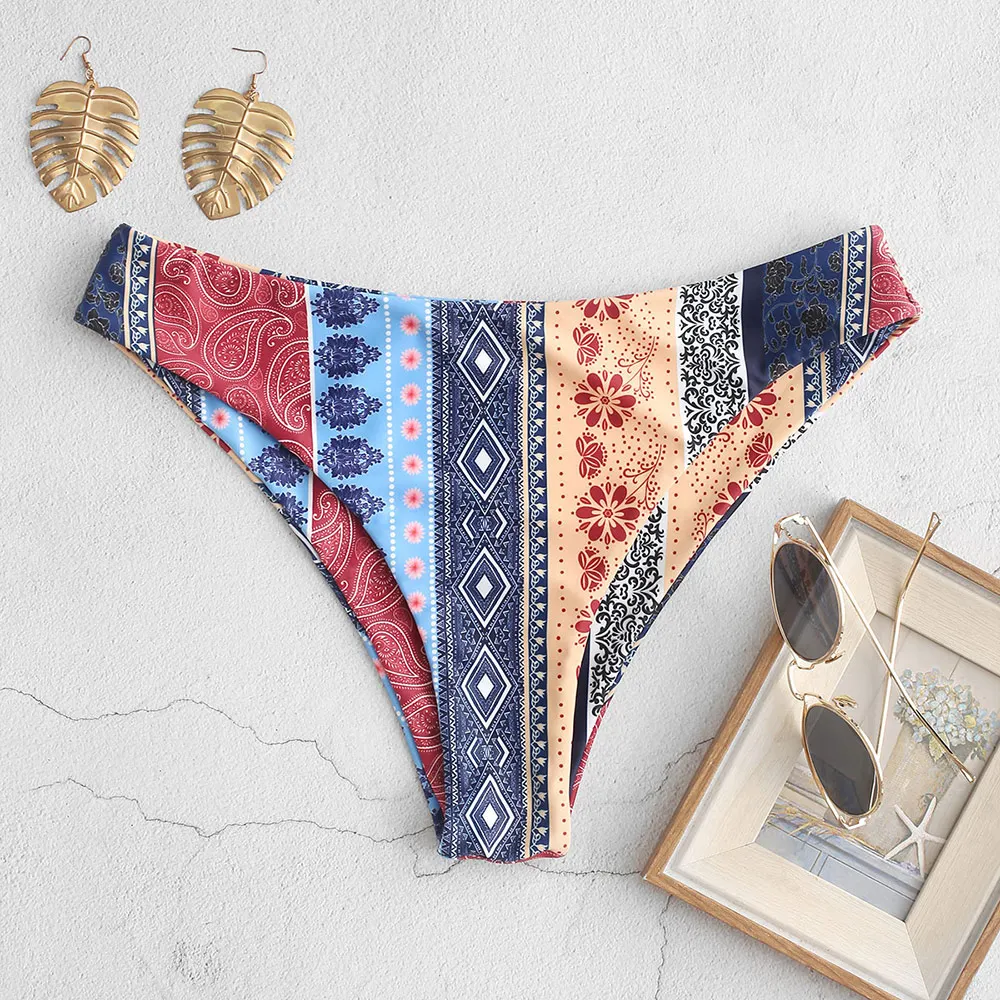 

ZAFUL Bohemian Flower Paisley High Leg Bikini Bottom Boho Two-Piece Separates