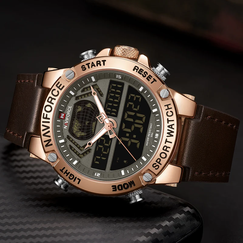 NAVIFORCE часы мужские Топ люксовый бренд кожа военные спортивные кварцевые