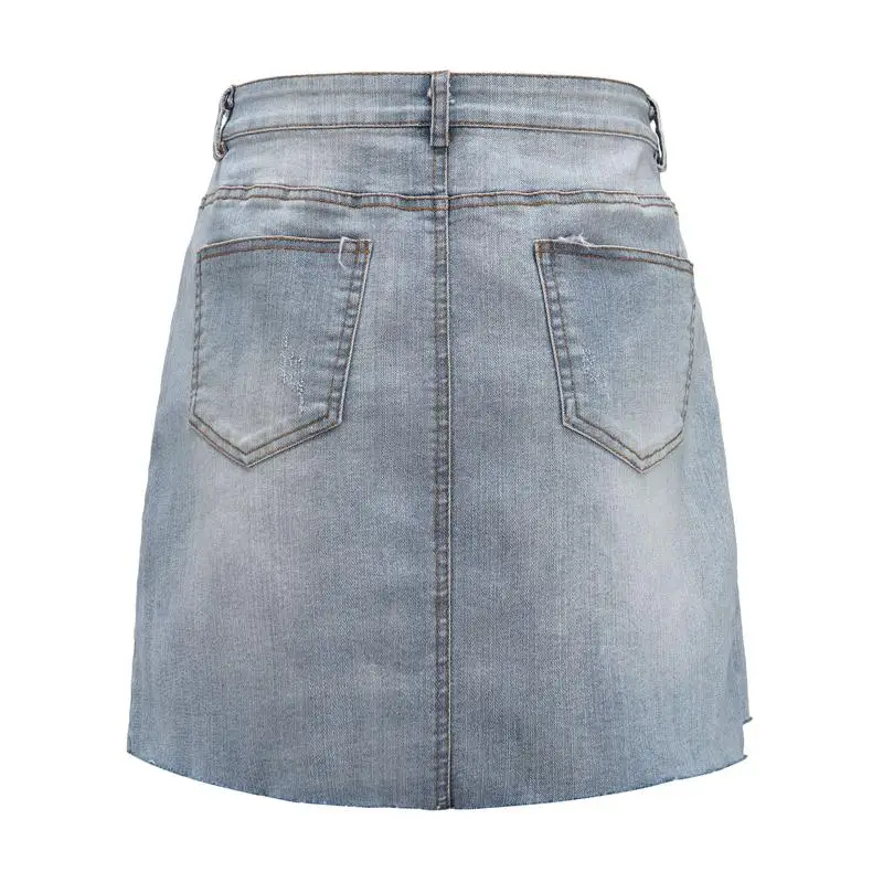 

High Waist Women Denim Skirt Fashion Summer Washed Jeans Mini Skirt Casual Asymmetrical Short