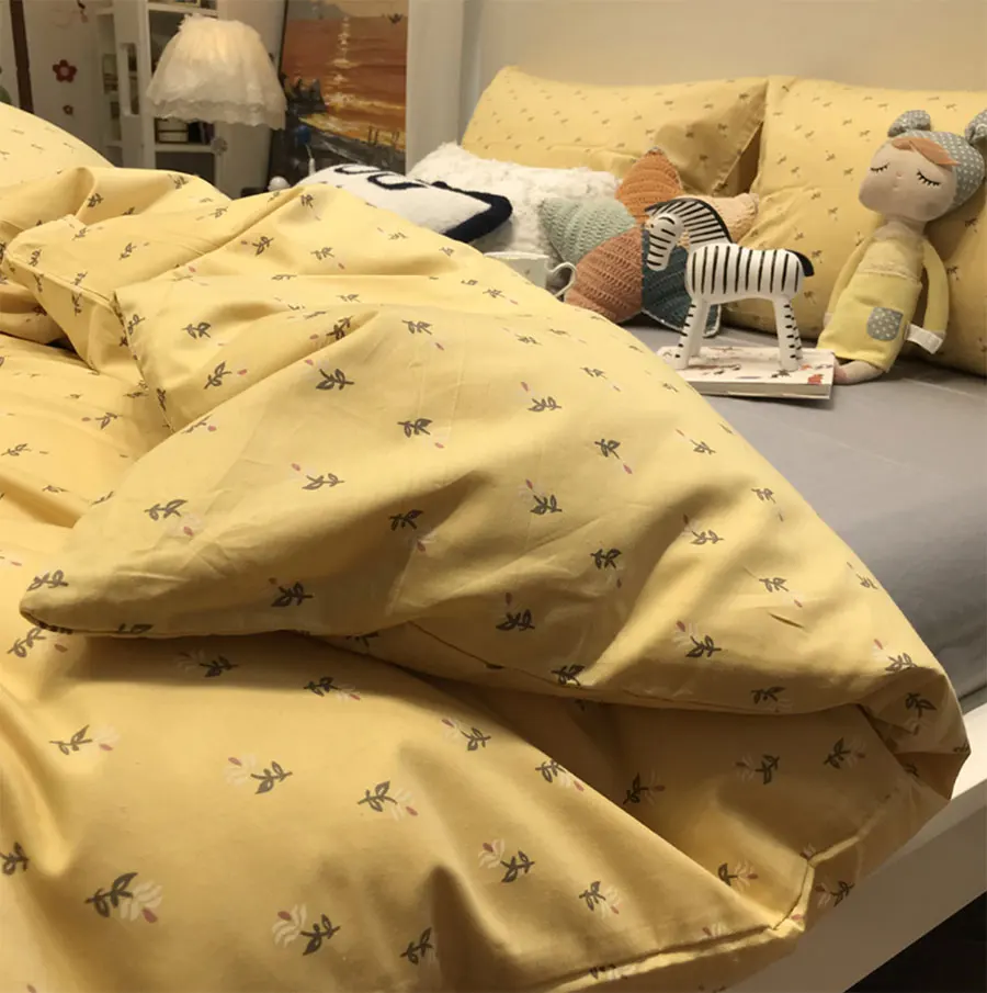 

Cute sweet yellow floral bedding set,lovely flower cotton twin full queen King home textile bedsheet pillow case quilt cover