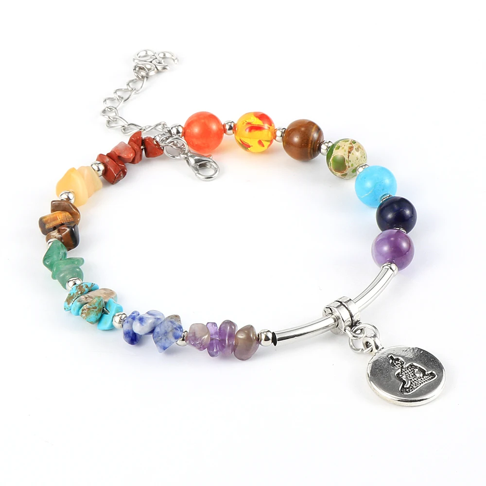 

7 Chakra Bracelet For Men Women Original Design Natural Stone Beads Yoga Lotus OM Charm Bracelets Hand Cuff Bangles 2020 Jewelry