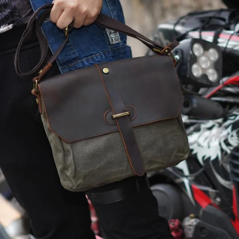 

Vintage Shoulder Bag Lightweight Phone Bag Men Fashion Small Bag Wax Canvas with Leather Trim Messenger Bag Sport Crossbody Bag
