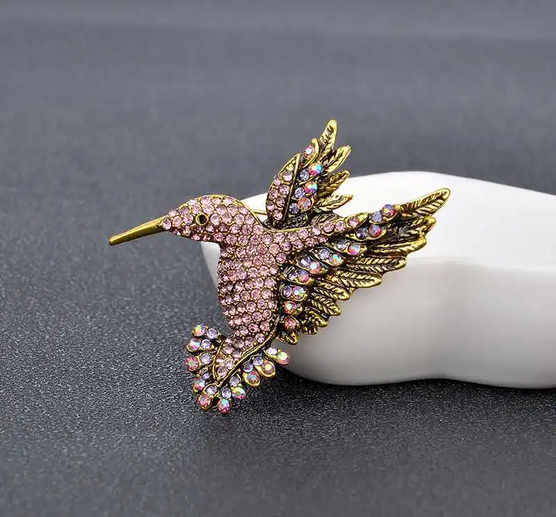 High quality pin hummingbird rhinestone fashion brooch anti-silver plated crystal accessories multicolor ladies clothing | Украшения и
