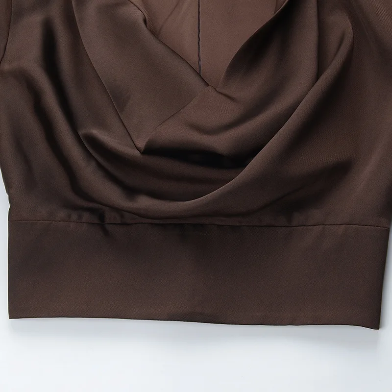 

2021 Spring Summer 2 Pieces Set Women Outfits Satin Crop Tops Midi Skirt Draped V-Neck Long Sleeve Elegant Office Lady Clothes