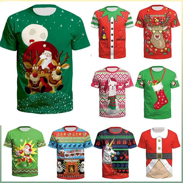 

Merry Christmas T Shirt Funny Women Men Sweater Sleeve O Neck T-shirts for Men's Feminina Summer Sport Print XMAS ND29 Plus Size