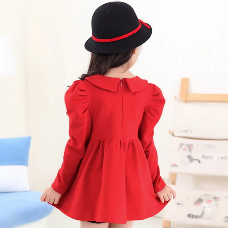 Красное зимнее платье принцессы для девочек хлопковое детское осеннее с длинным