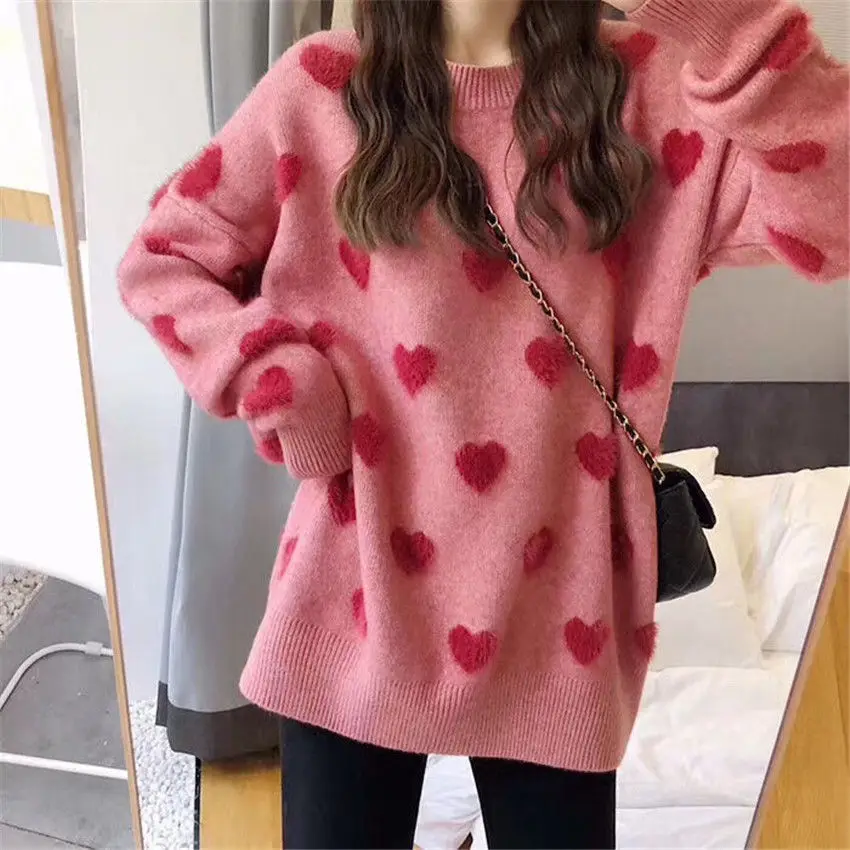

Sweater women's loose jacket fall winter love pullover long sleeve lazy style net red fashion retro knit top 2021 New hot sale