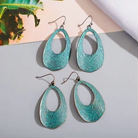 2020 bronze geometric oval water drop dangle earrings metal green antique ethnic hanging earrings for women boho design jewelry