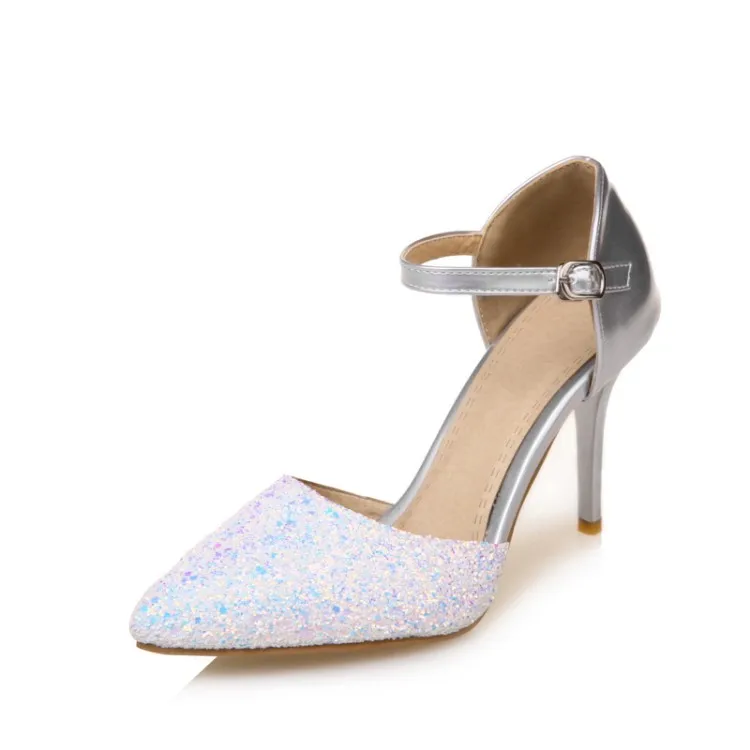 Женские туфли большого размера на высоком каблуке женские с блестками и острым