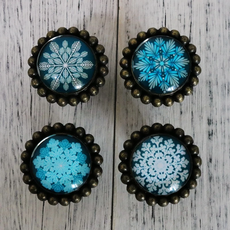 Single Hole Handle Blue Snowflake Pattern Furniture Kitchen Cabinet Pull American Crystal Children's Wardrobe Door Shoe Knob |