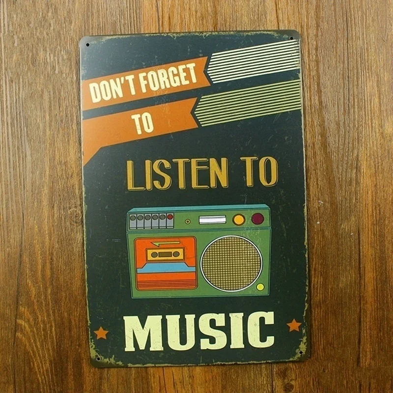 

Listen Music Recorder Metal Sign Vintage Tin Sign Plaque Shabby Crafts