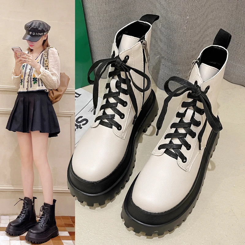 

HKYX 2021 NEW Winter New Fashion Student Boots Thick-soled All-match Fashion Boots Mid-heel Net Red Simple Sports Boots