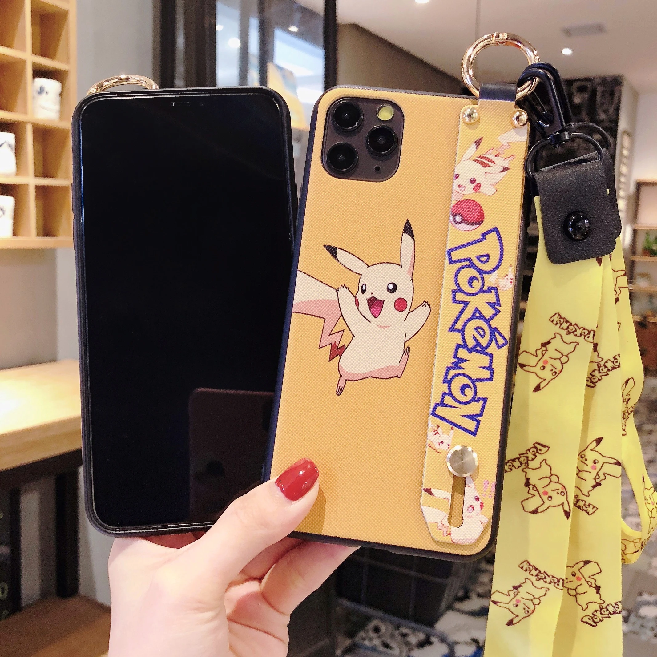 Прекрасный Pkachu + длинные ремешки для телефона чехол iPhone 11 Pro Max XS XR X 8 7 6 6S Plus |