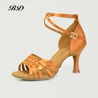 Женские туфли для танцев, туфли для бальных танцев, латиноамериканских танцев, импортные шелковые атласные туфли BD 2360 Cha, сальса, без каблука, с покрытием из воловьей кожи