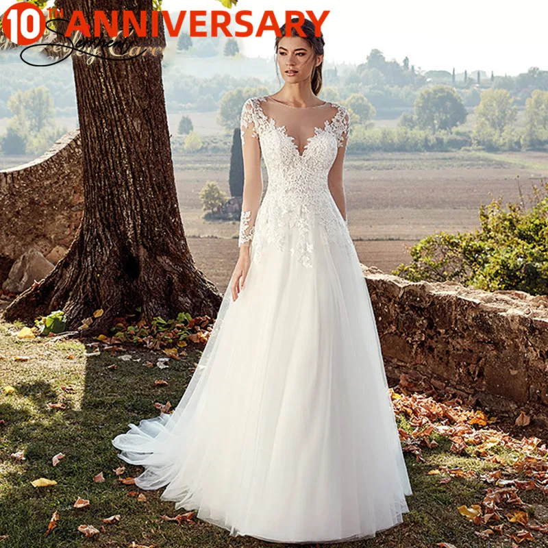 

BAZIIINGAAA Luxury Wedding Dress Long Sleeve Turtleneck Applique Lace Wedding Noble Applique Muslim Brides Support Tailor-made