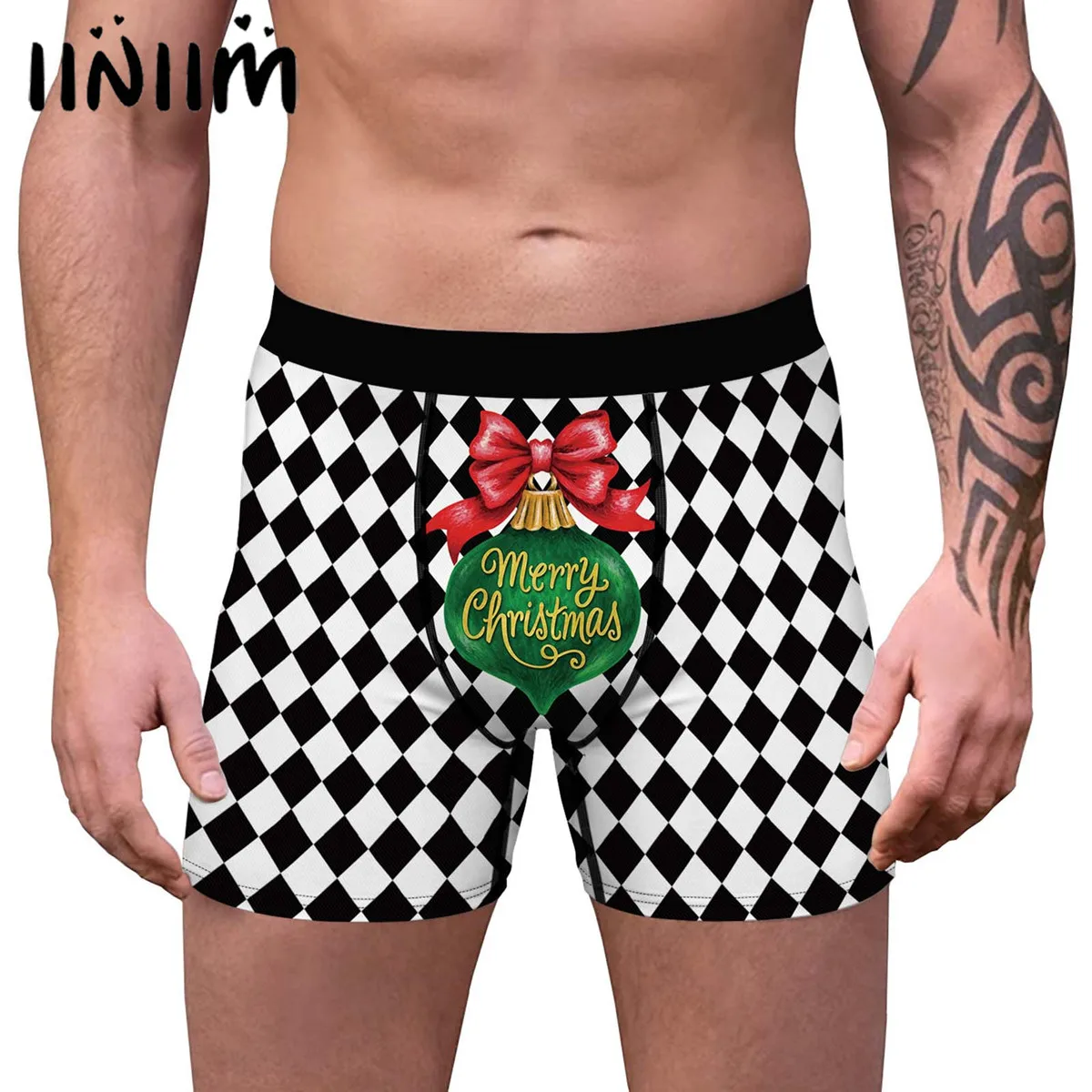 

Men Soft Breathable Panties Plaid Print Boxer Brief Christmas Festival Underpants Mid Waist Underpants Elastic Waistband Shorts