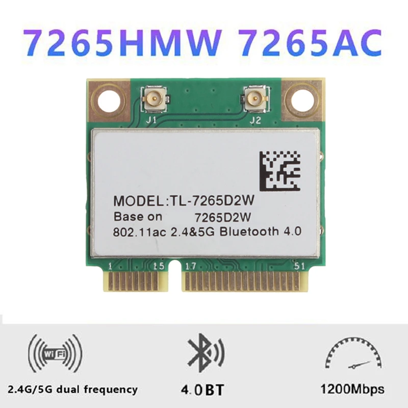 

7265AC 7265HMW 7265D2W WiFi Card 1200Mbps Mini PCI-E Dual Band Bluetooth 4.0 2.4G/5G for Win7 Win 8 Win 10