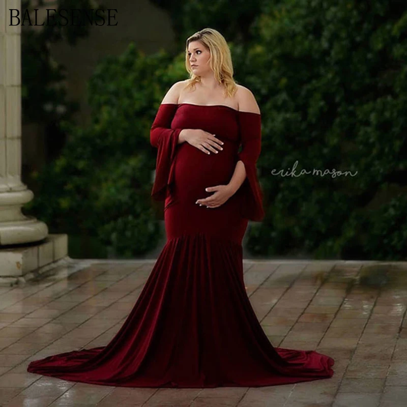 

Maternity Gown Sexy Off Shoulder Dresses for Photo Shoot Elegant Puff Sleeve Maxi Pregnant Women Baby Shower Photography Dress