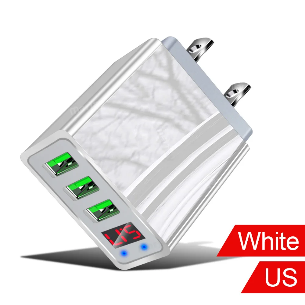 US Plug White 5 в 3.1A цифровой дисплей 3 порта USB зарядное устройство для samsung Xiaomi Быстрая зарядка для мобильных телефонов для iPhone зарядное устройство EU US настенный адаптер - Тип штекера: US Plug White