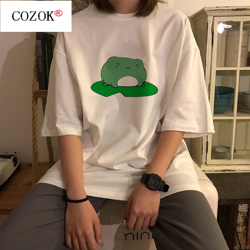 

2021 Summer New Cartoon Frog Print T-shirt Loose Casual Short Tee