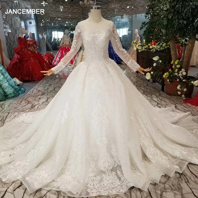 HTL002 простое свадебное платье 2020 для девочек с круглым вырезом и длинными