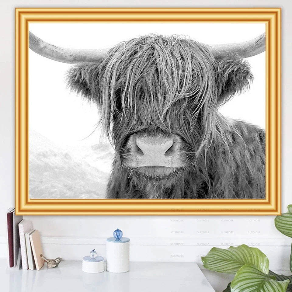 

Diamond Painting Diy 5D European Style Acrylic Gray-White Series Grassland Various Yak Scene Patterns Living Room Furniture Art