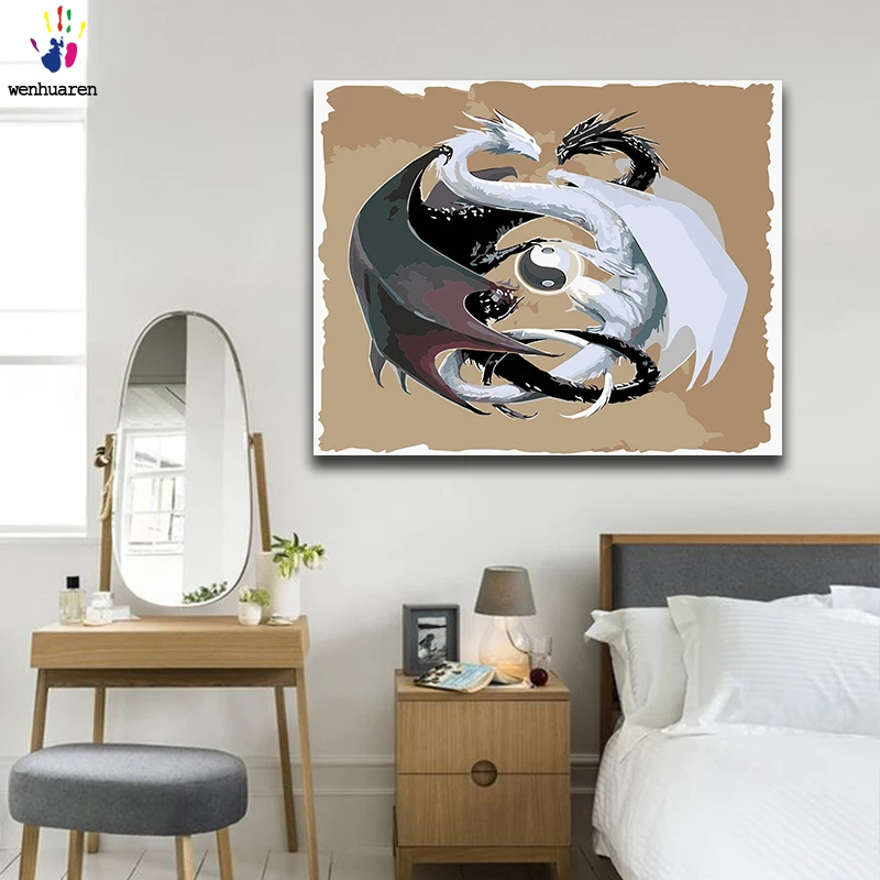 Раскраска для рисования по номерам &quotсделай сам&quot картины аниме дракон в рамке