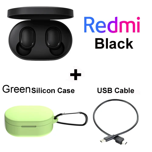 Add cable case green Xiaomi Redmi Airdots, оригинальные беспроводные наушники Xiaomi, TWS, глобальная версия, голосовые Bluetooth 5,0, шумоподавление с микрофоном - Цвет: Add cable case green