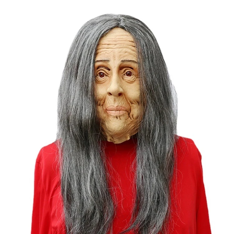 

Страшная маска для женщин для косплея из латекса с волосами, маскарадное платье, бабушка, маски на Хэллоуин для взрослых, один размер