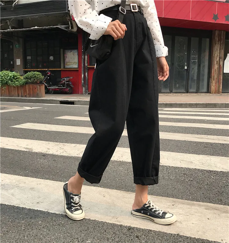 Джинсы женские Kawaii милые универсальные простые Harajuku уличная мода повседневные с высокой талией свободные джинсовые женские брюки шикарные