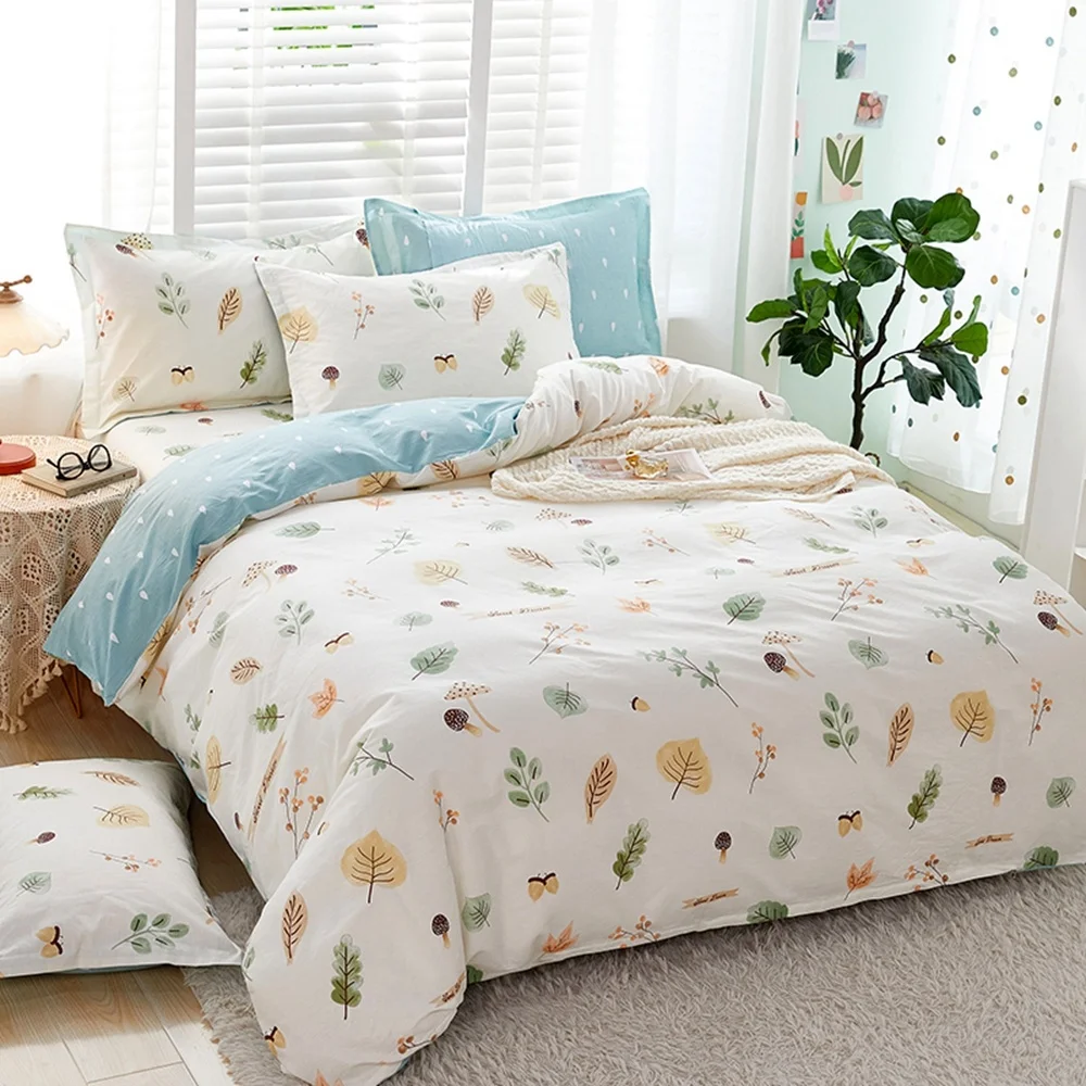 

100% Cotton Bedding Sets Duvet Cover + Pillowcase Plant Flowers Quilt Cover Bed Linens No Sheet Single King Queen HomeTextile