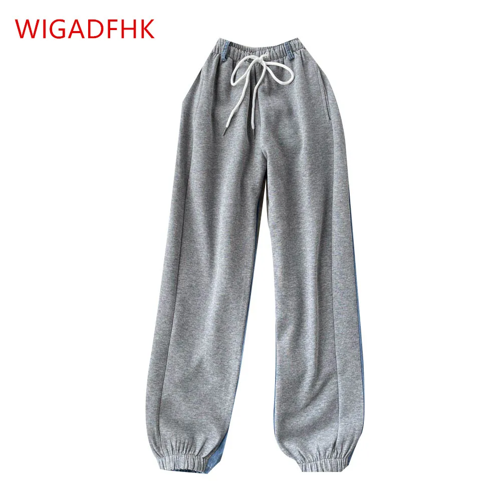

Denim Wide-leg Pants Women's Fashion Contrast Color Stitching Ankle-length Pants Casual Sports Jeans