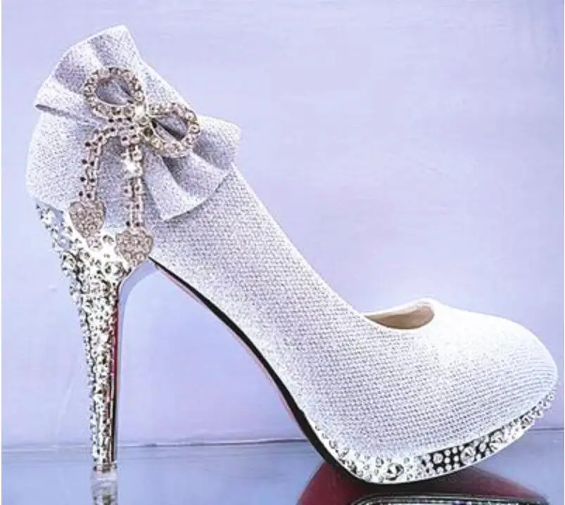 Туфли лодочки женские свадебные на платформе высокий каблук бант блестки