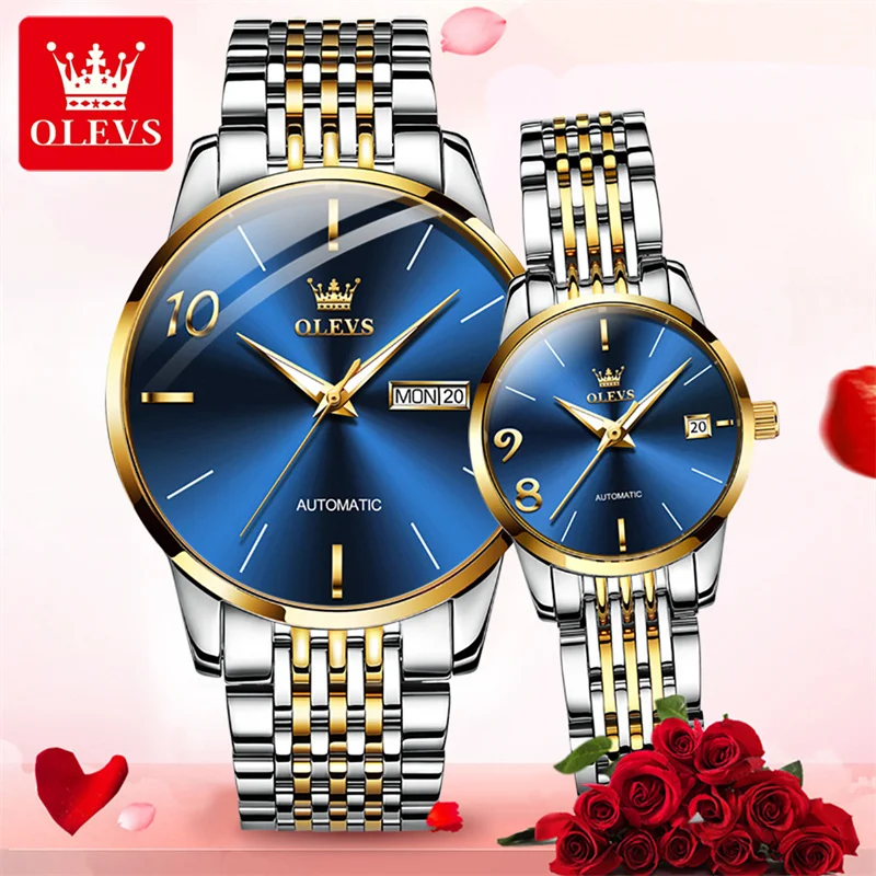 OLEVS New Luxury Fashion Automatic Mechanical Watch Stainless Steel Wristwatch for Man and Woman Love Couple Watches 6632