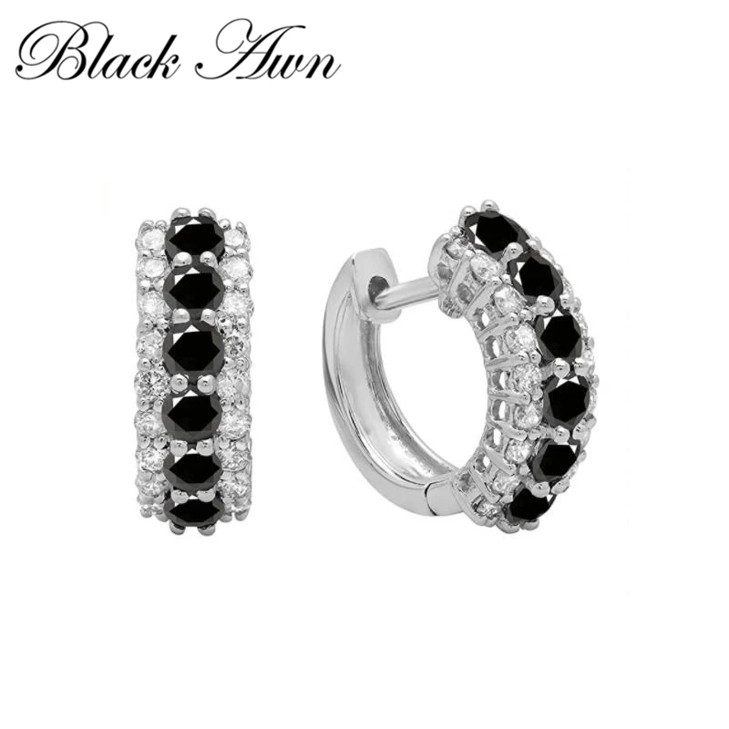 Черные классические серебряные круглые черные модные серьги-кольца Awn из шпинели для помолвки для женщин бижутерия I173